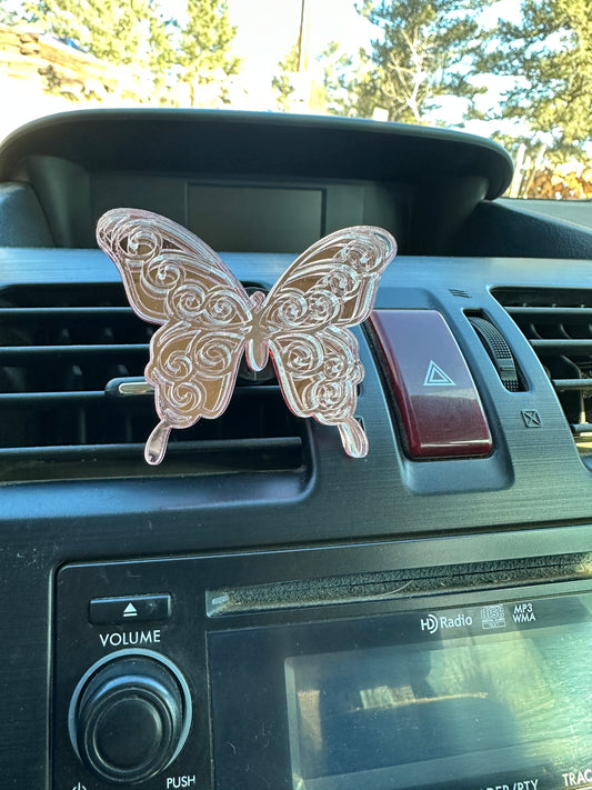 Mirrored Swirly Butterfly Car Vent Clip