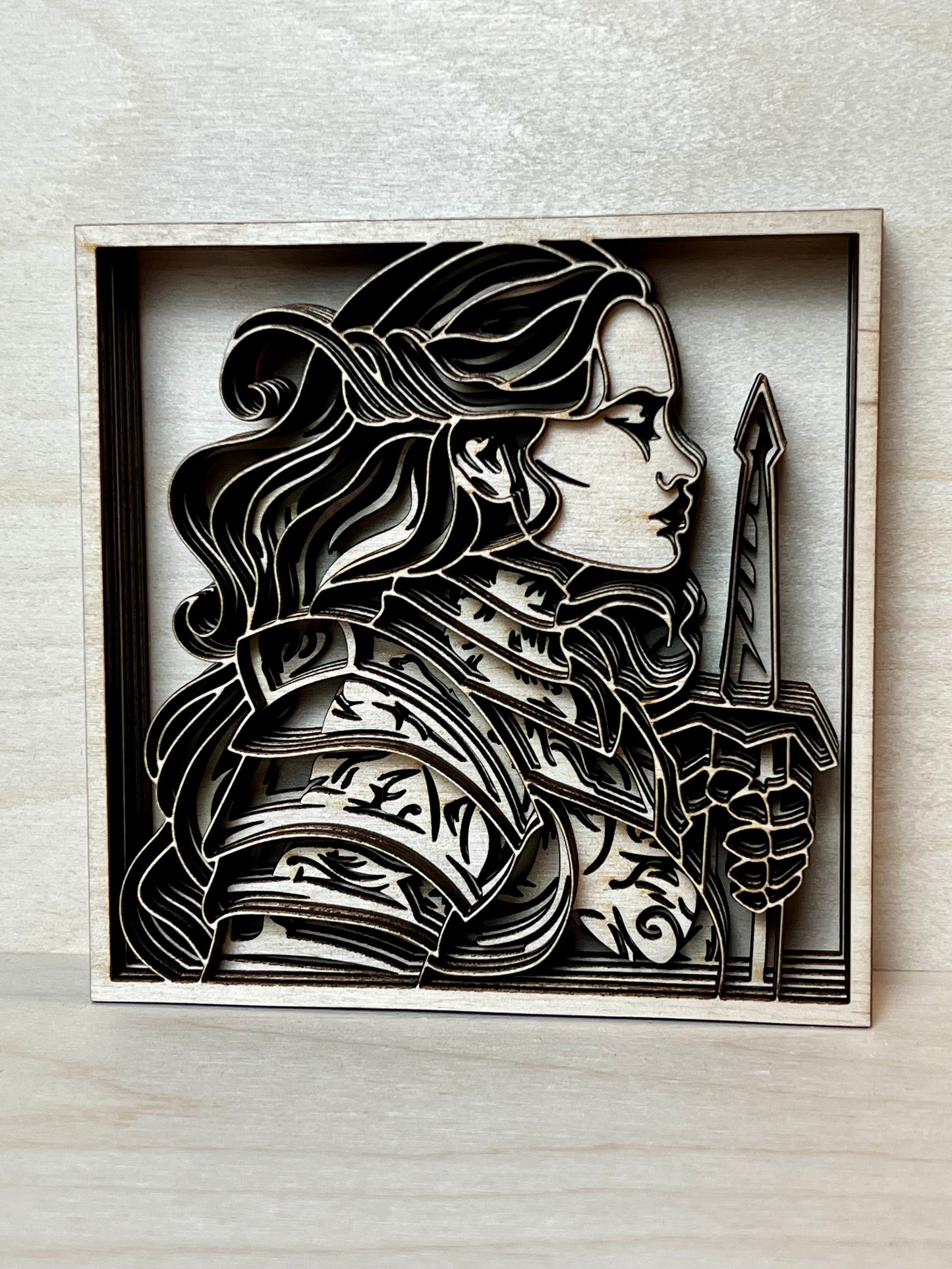 3D wood art 6 layer Female Knight