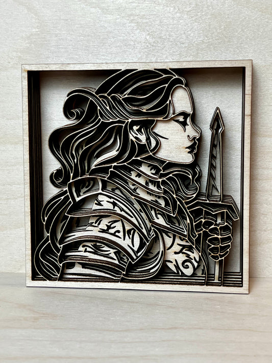 3D wood art 6 layer Female Knight