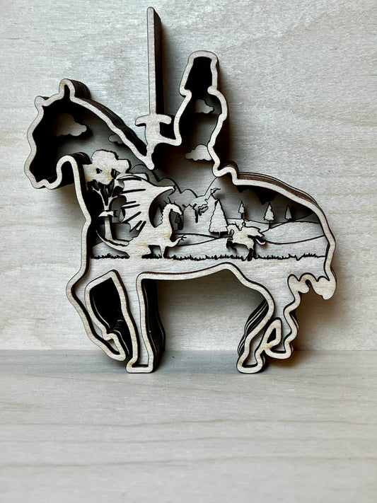 8 layer 3D wood art Knight on Horseback