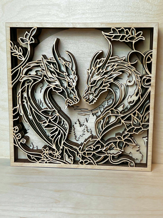 3D wood art 11 layer Dragons