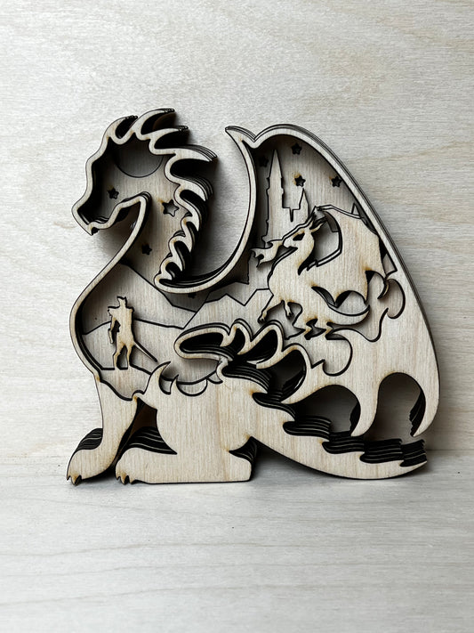 3D wood art 6 layer dragon